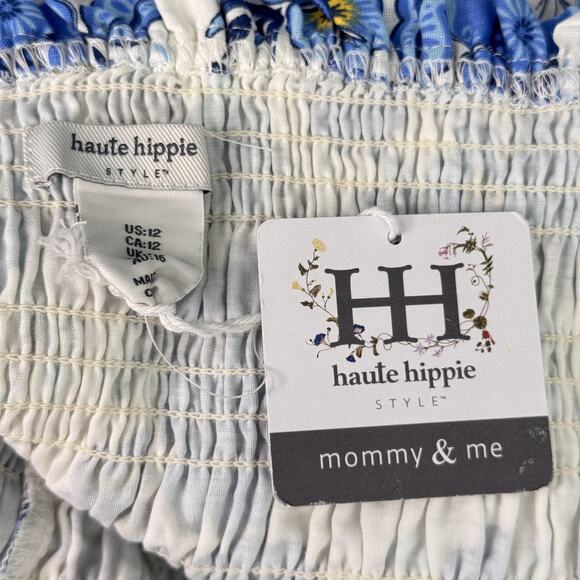 Haute Hippie Dress Womens 12 Floral Smocked Midi Ruffle Boho Mommy N Me NEW - Picture 3 of 12